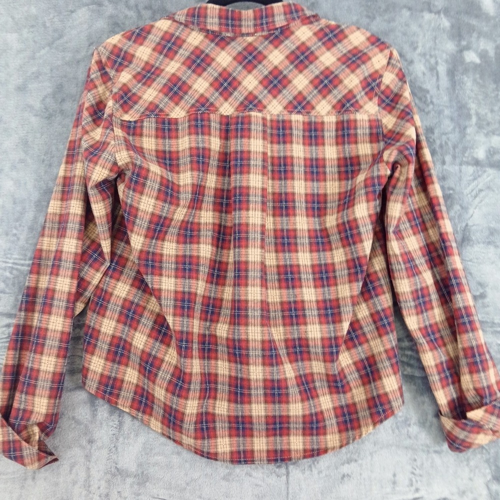 Hem & Thread Shirt Womens Small Red Blue Plaid‎ Tie Front Button Up Long Sleeve - Picture 2 of 8